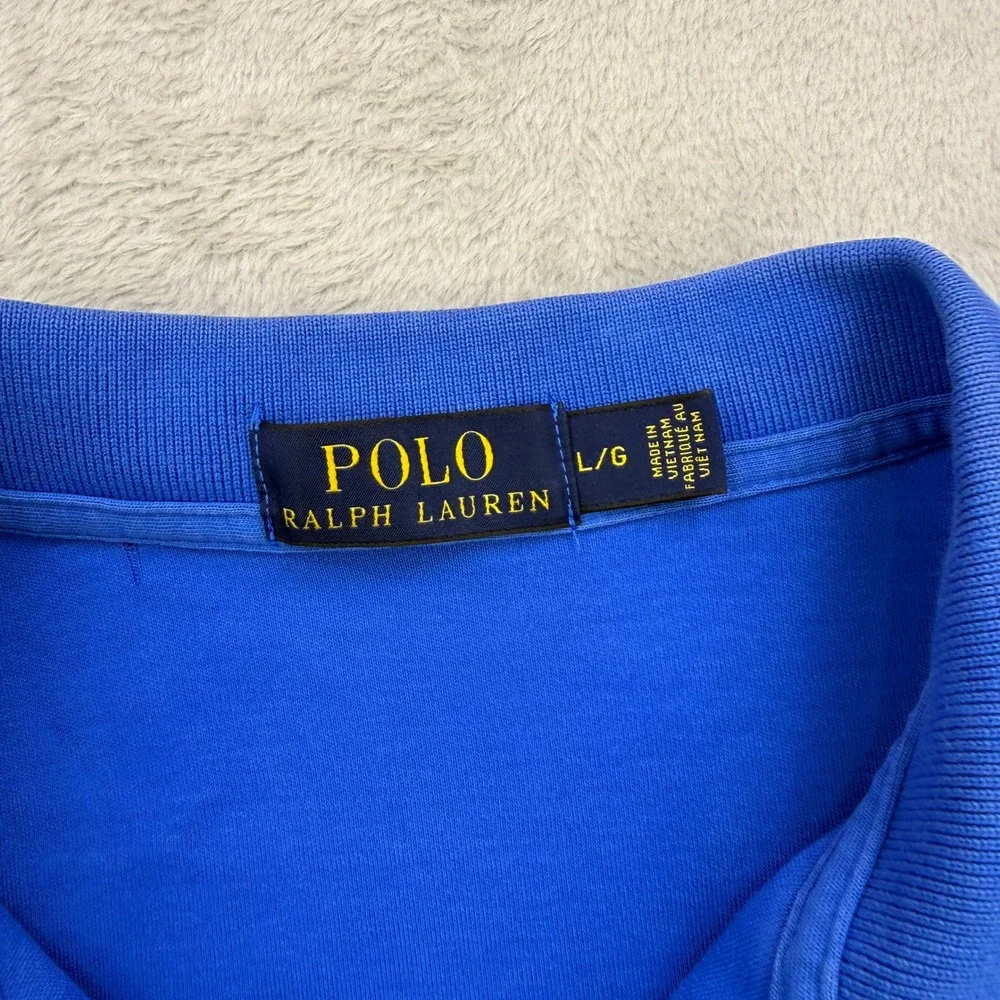 Polo Ralph Lauren Shirt Mens Large Blue Short Sleeve Yellow Pony Logo‎ Golf
